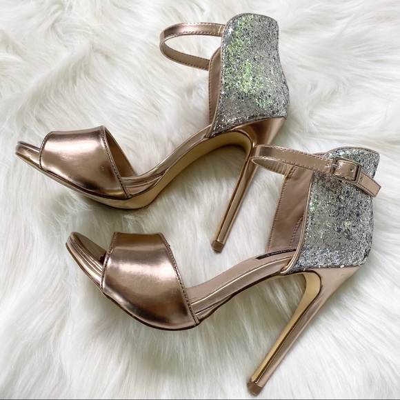 ‘EILEEN’ ROSE GOLD/SPARKLE ANKLE STRAP HEELS - Picture 4 of 8
